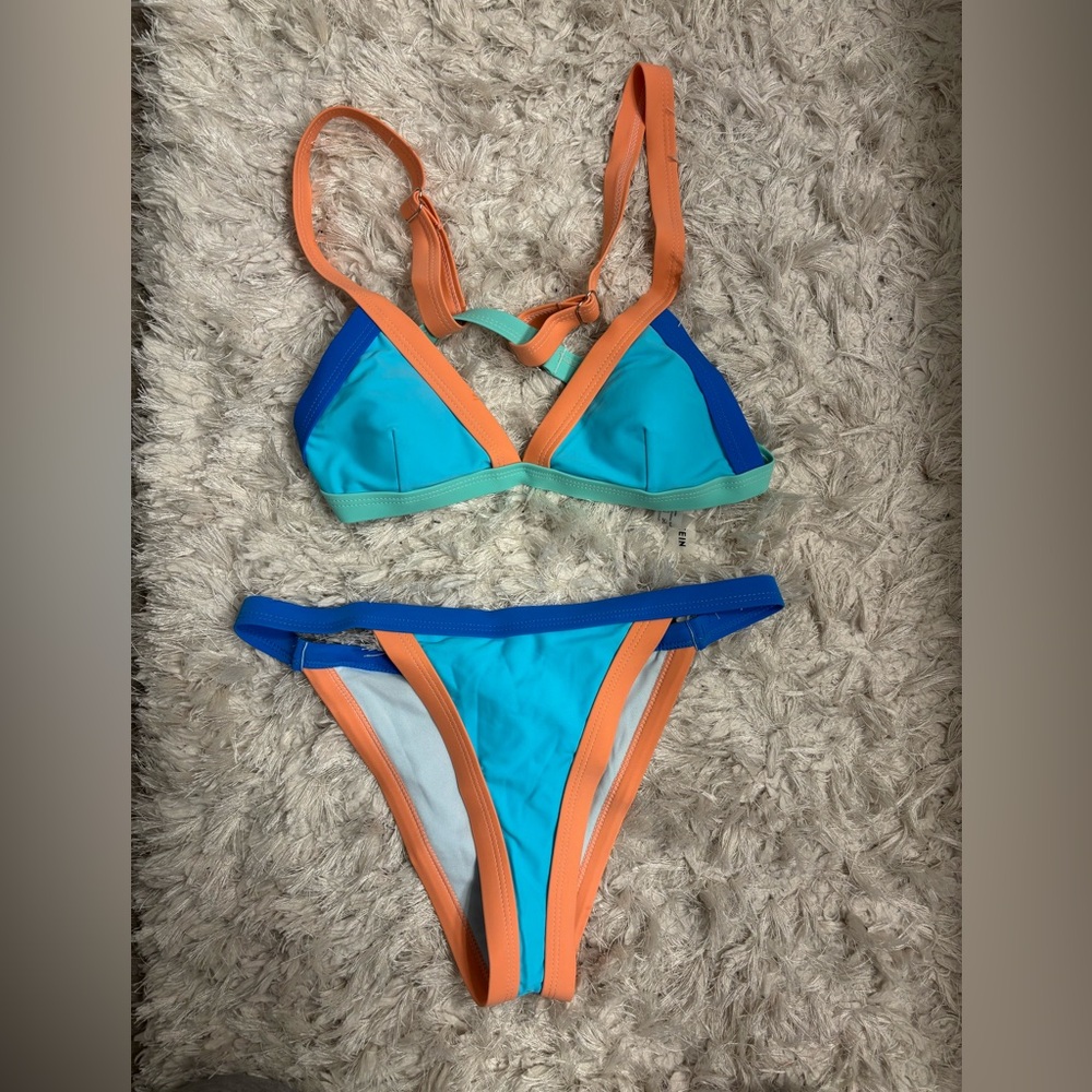 Womens SHEIN Blue and Orange Bikini Set